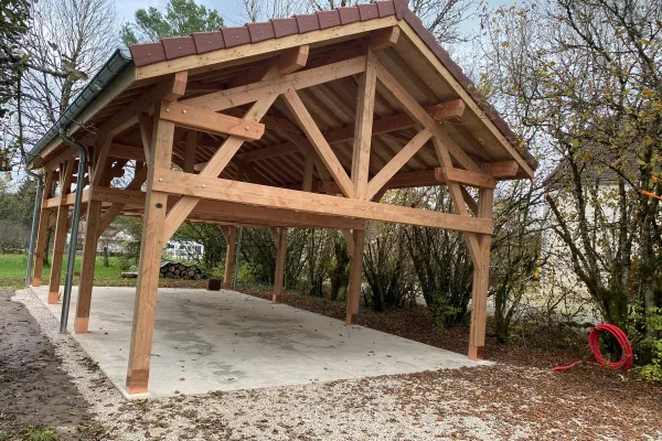 Carport 2 pentes égales, 6,6×11,52 m, douglas, zinguerie galvanisée